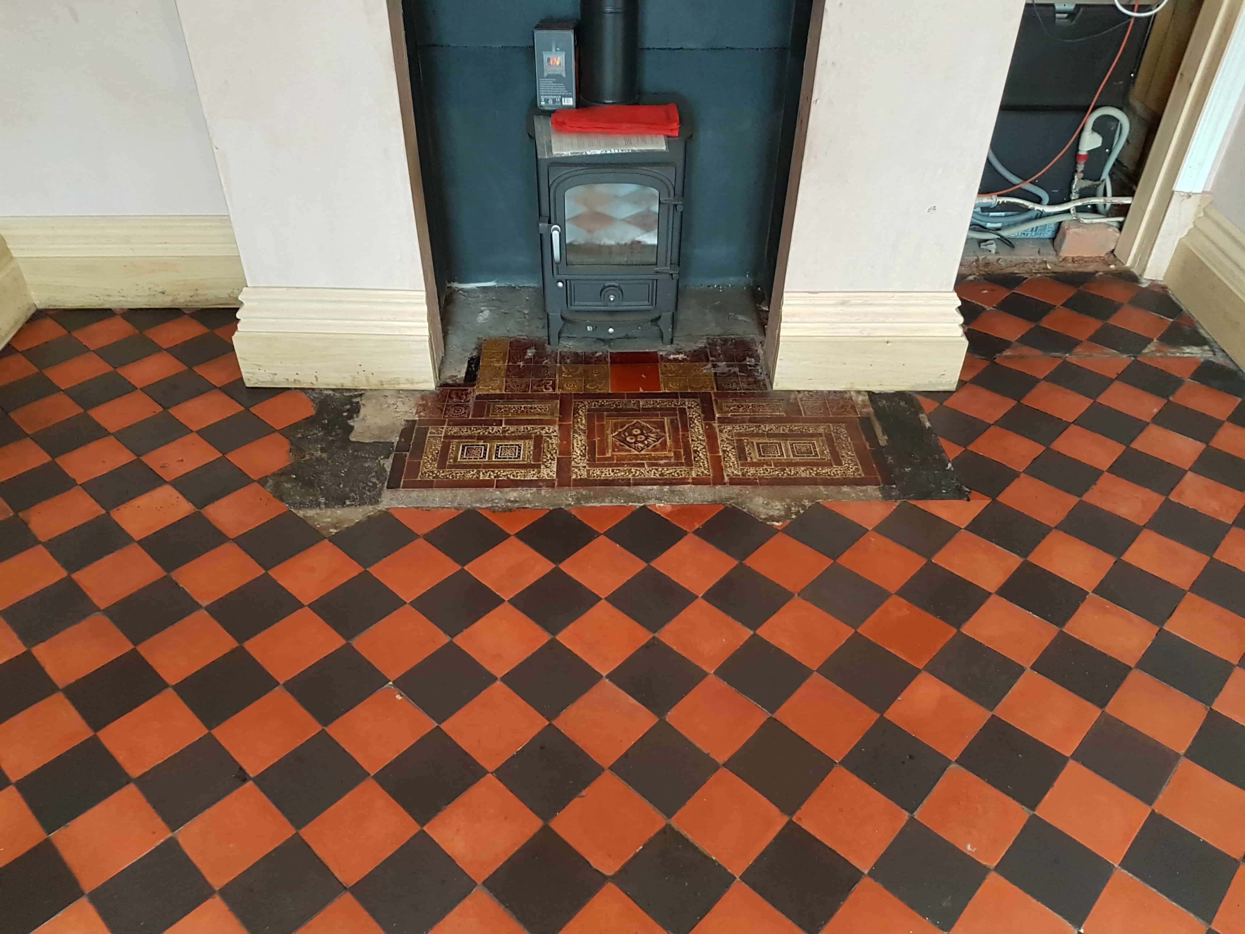 Old Black and Red Quarry Tiled Floor After Cleaning Whaley Bridge