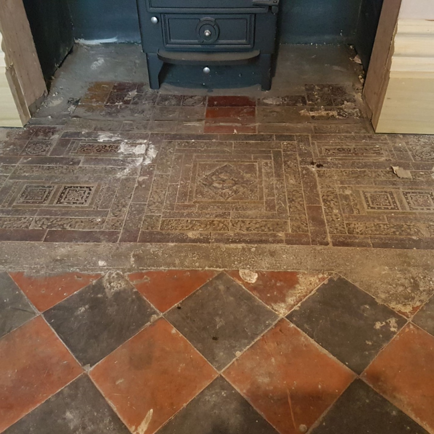 Old Ceramic Tiled Fireplace Hearth Before Cleaning Whaley Bridge