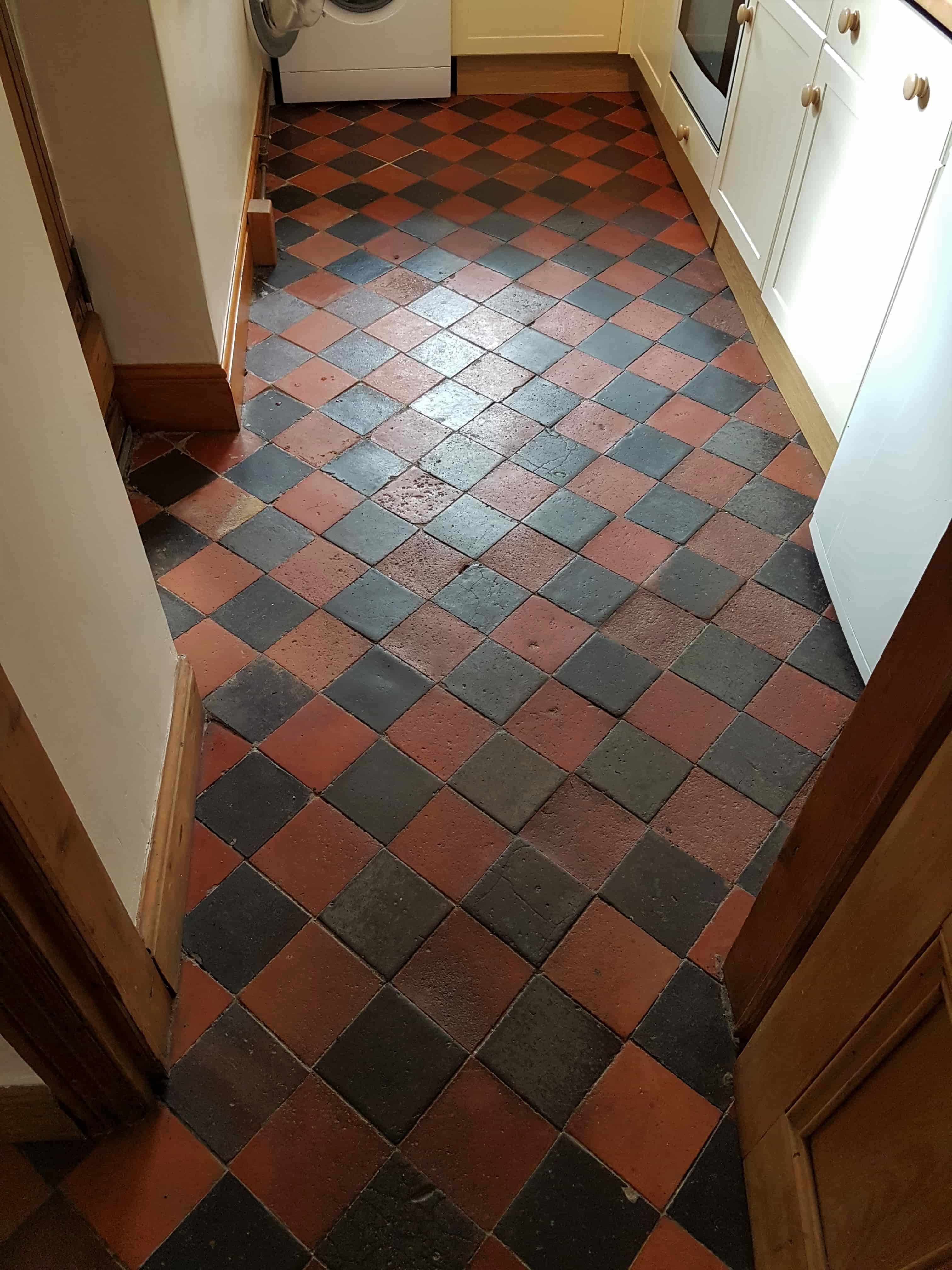 Red Black Quarry Tiled Floor Before Cleaning Buxton