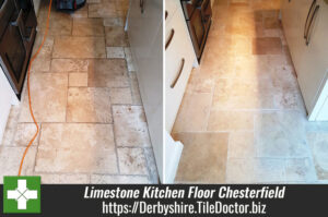 Dull Limestone Kitchen Floor Burnished and Polished in Chesterfield