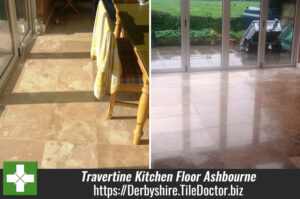 Dull Travertine Kitchen Floor Burnished and Polished in Ashbourne