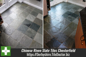 Poorly Maintained Chinese Riven Slate Tiles Restored in Chesterfield