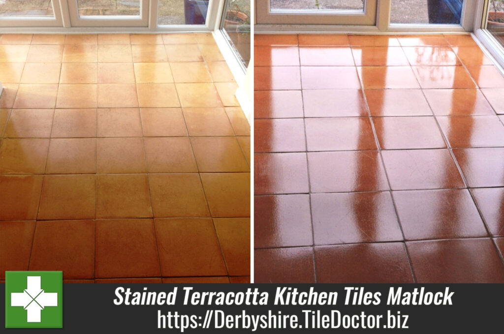 Restoring the Look of Badly Stained Terracotta Kitchen Tiles in Matlock